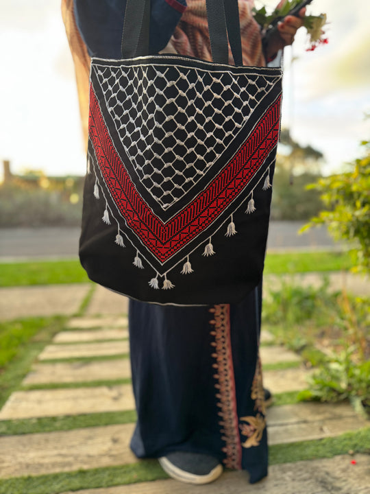 Heritage Carry: Palestine Keffiyeh Embroidered Bag – A Unique Masterpiece by Zuhd (HAND MADE)