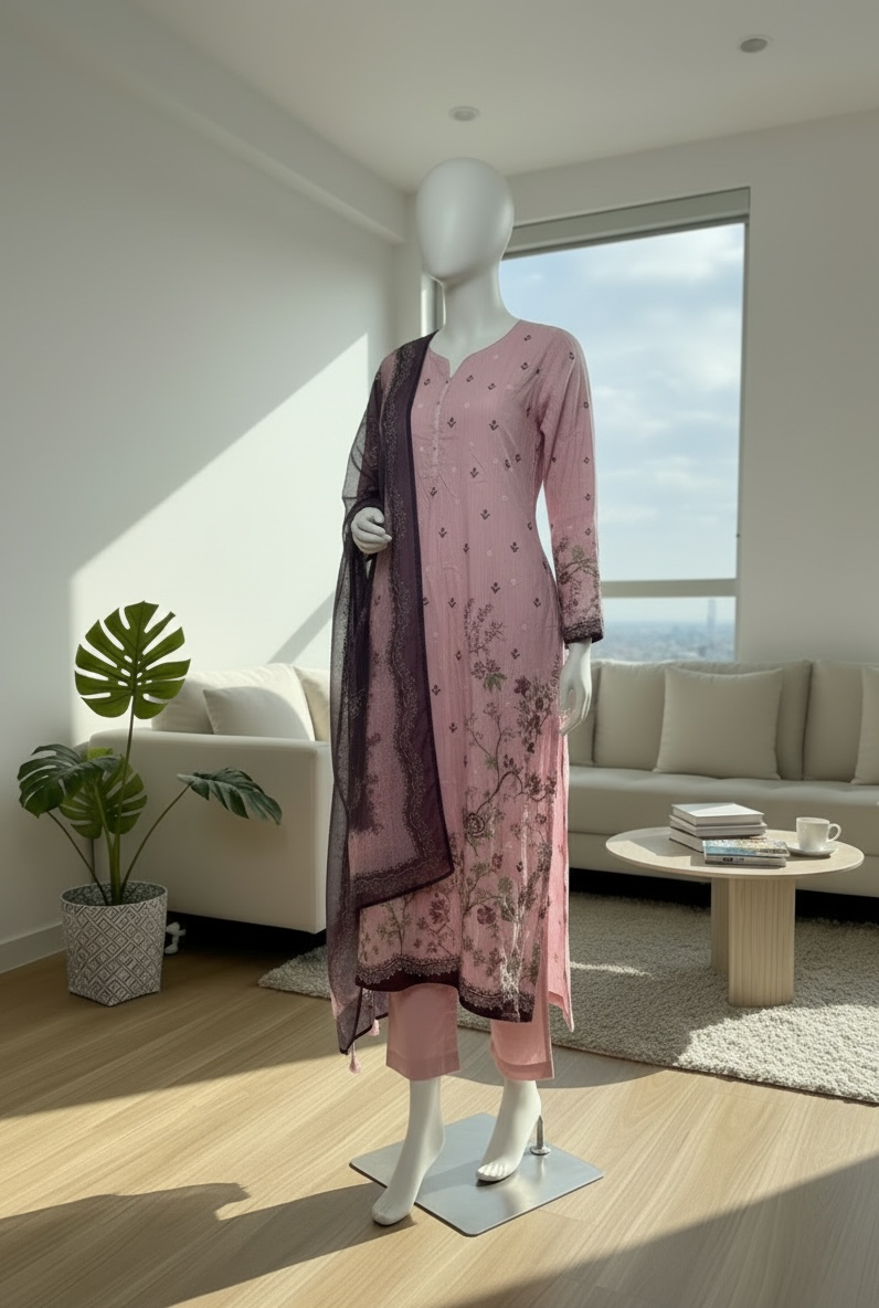 Blush Orchid Kaftaan Printed Lawn Set (Large)