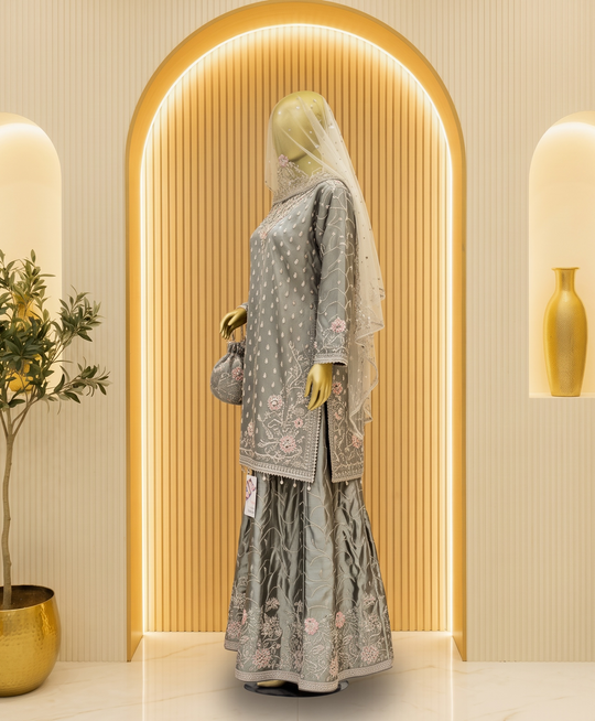 Sage Silver Zahra Embroidered Shalwar Kameez