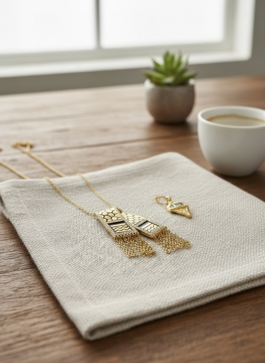 L'élégance réinventée : collier keffieh doré avec cristaux cloutés 