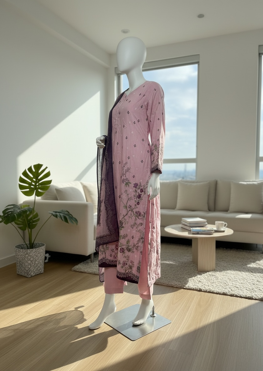 Blush Orchid Kaftaan Printed Lawn Set (Large)