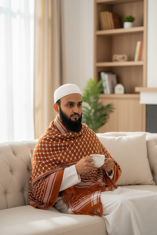 The Ember Keffiyeh Shawl – Heritage Burnt Orange Edition