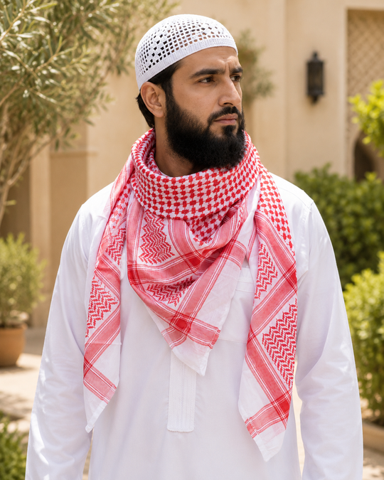 Vibrant Red & White Keffiyeh Shemagh
