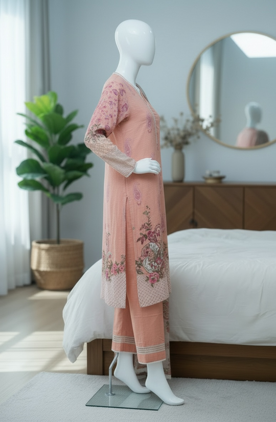 Blush Rose Khaddar Silk Set (Medium)