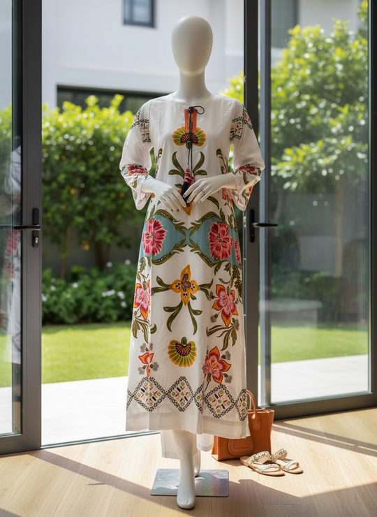 Ivory Bloom Nylon Kaftan Set (Small)
