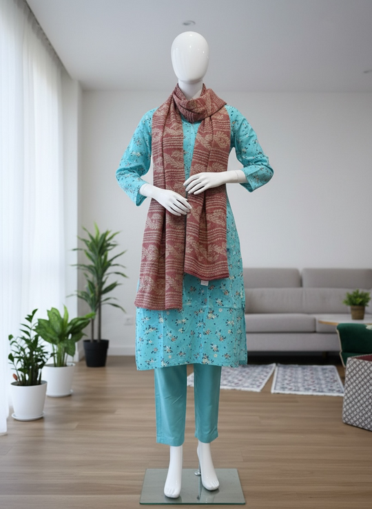 Aqua Rose Printed Lawn Shalwar Kameez Set (Medium)