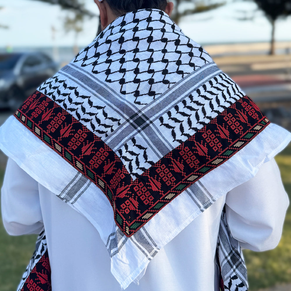 Red Olive Branch Embroidered Kuffiyeh