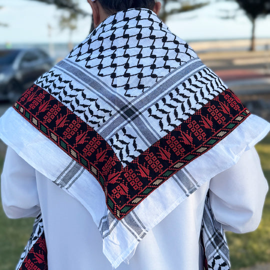 Red Olive Branch Embroidered Heritage Kuffiyeh