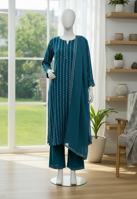 Teal Grace Premium Lawn Shalwar Kameez Set (Medium)