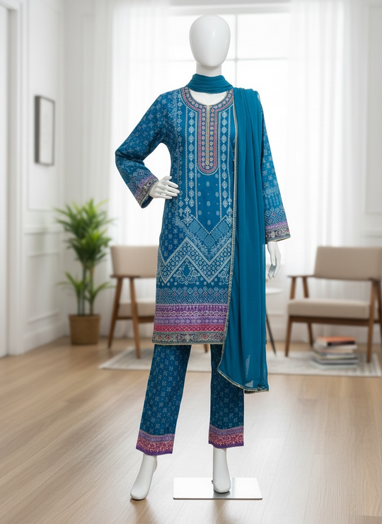 Azure Noor Cotton Silk Ensemble (XL)