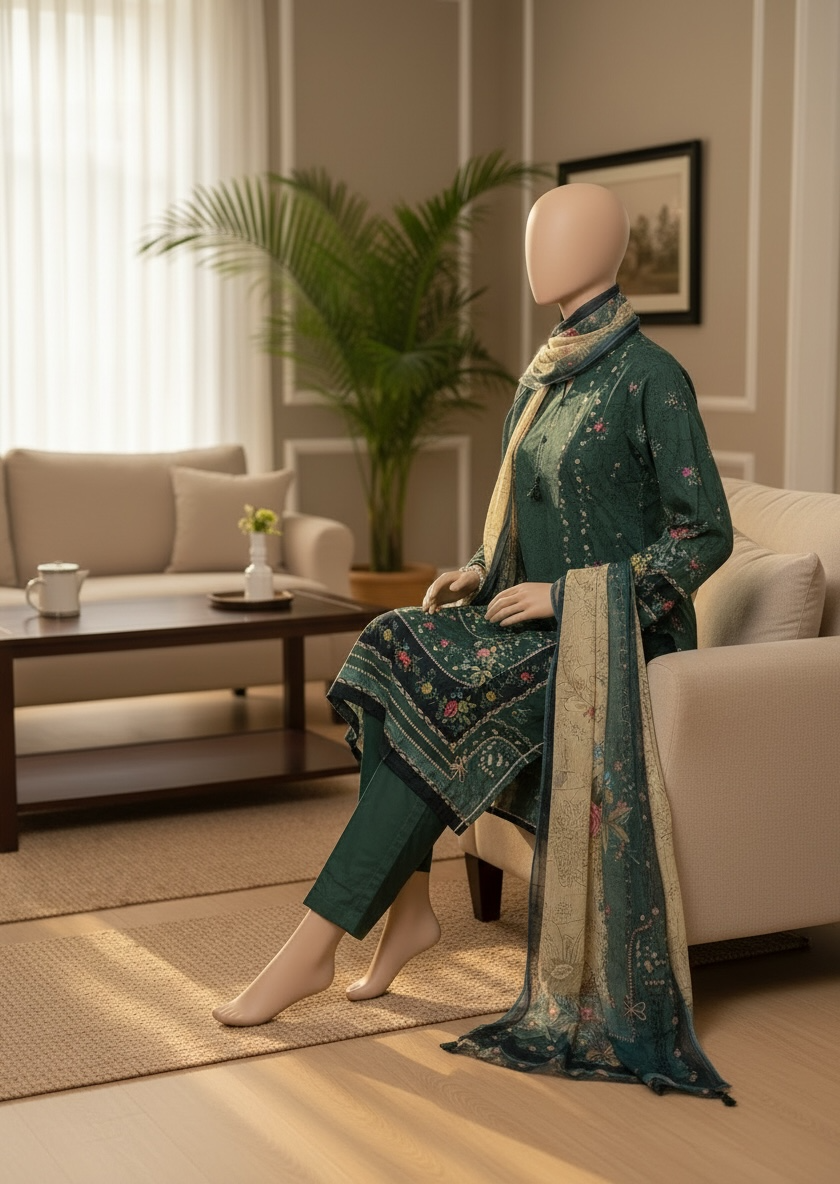 Emerald Bloom Kaftaan Lawn Set (Small)
