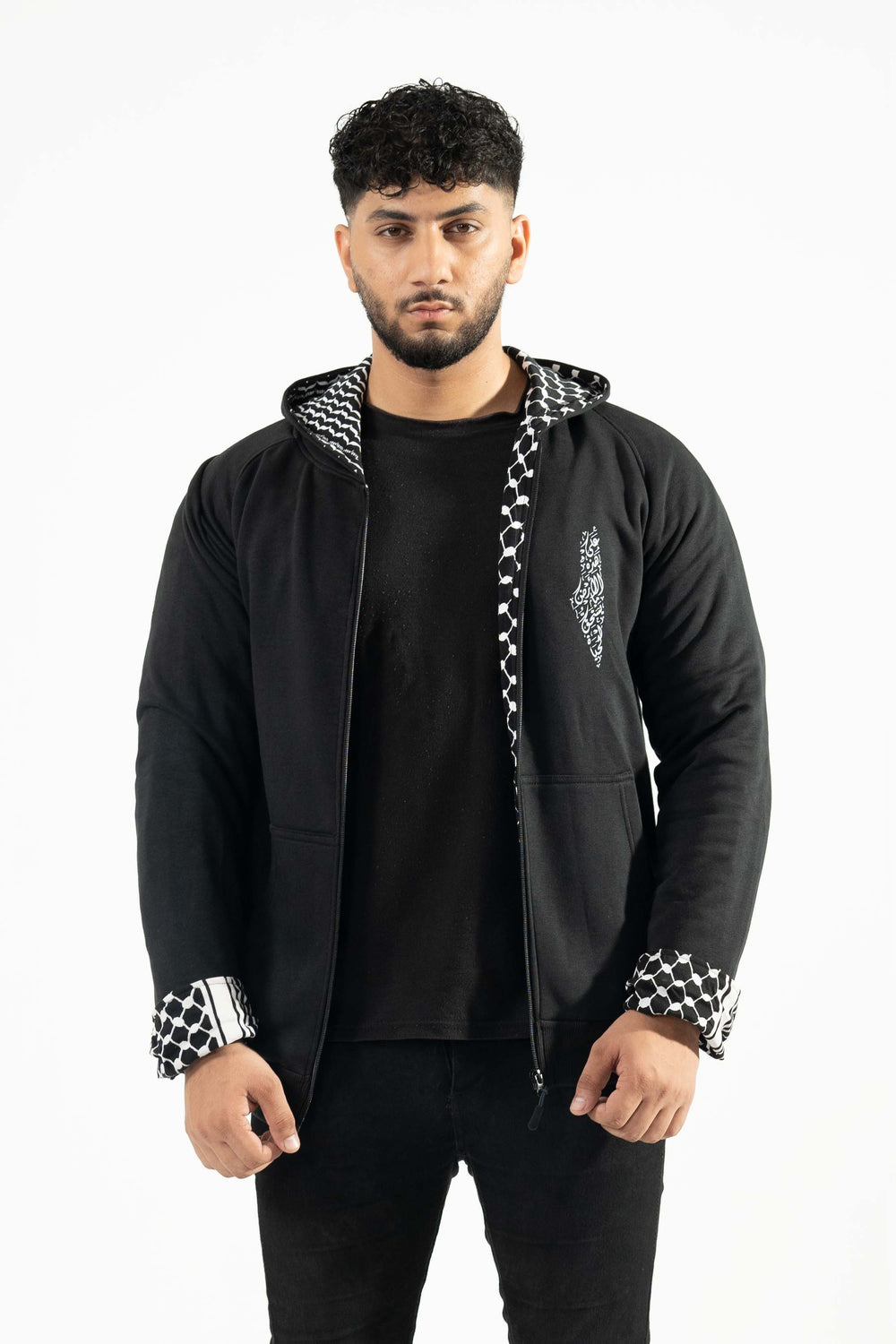 Embody Palestine - Foldable Keffiyeh Black Hoodie (Men)
