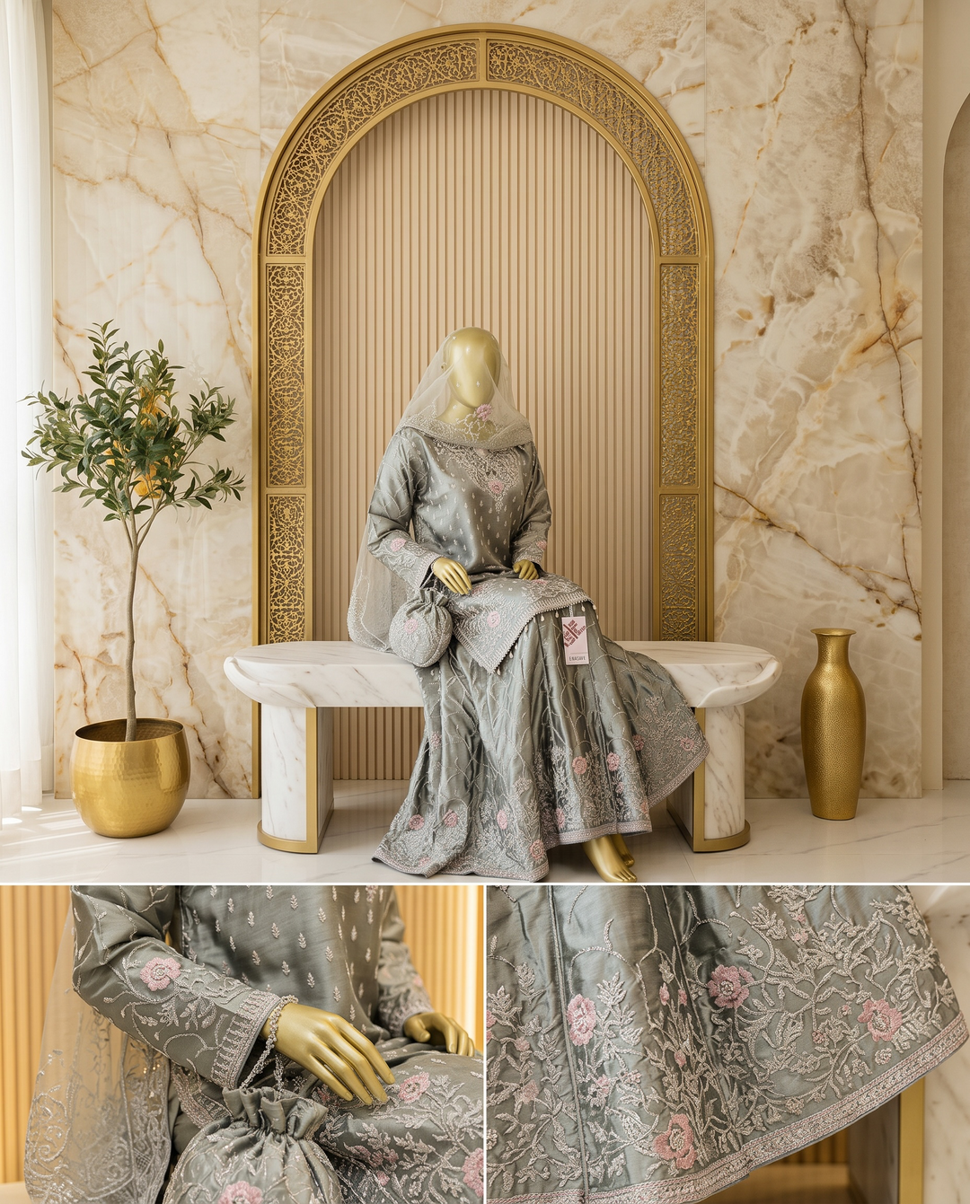 Sage Silver Zahra Embroidered Shalwar Kameez