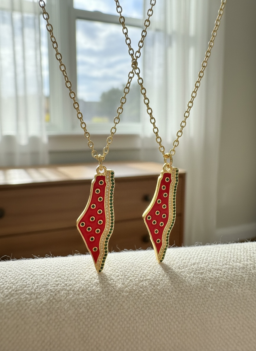 Crimson Map Necklace – Palestine Heritage Edition (Gold Stainless Steel)