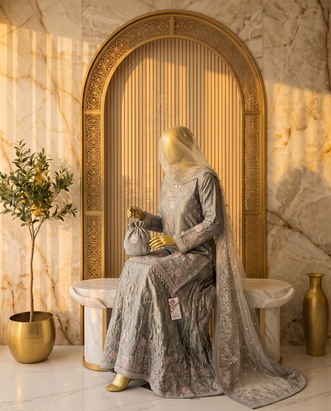Sage Silver Zahra Embroidered Shalwar Kameez