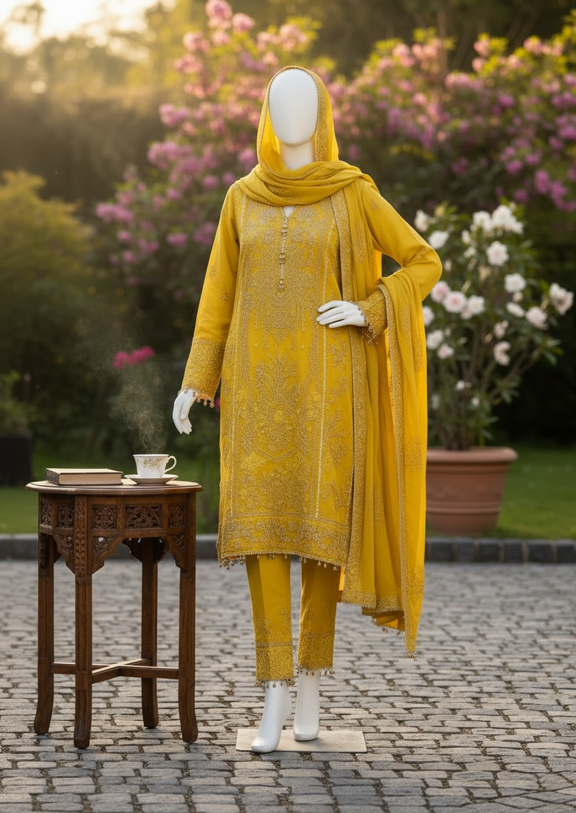 Golden Saffron Chiffon Shalwar Kameez Set (Small)