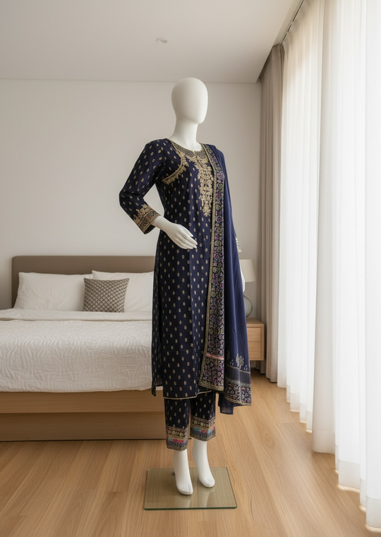 Midnight Royale Khaddar Shalwar Kameez Set (Large)