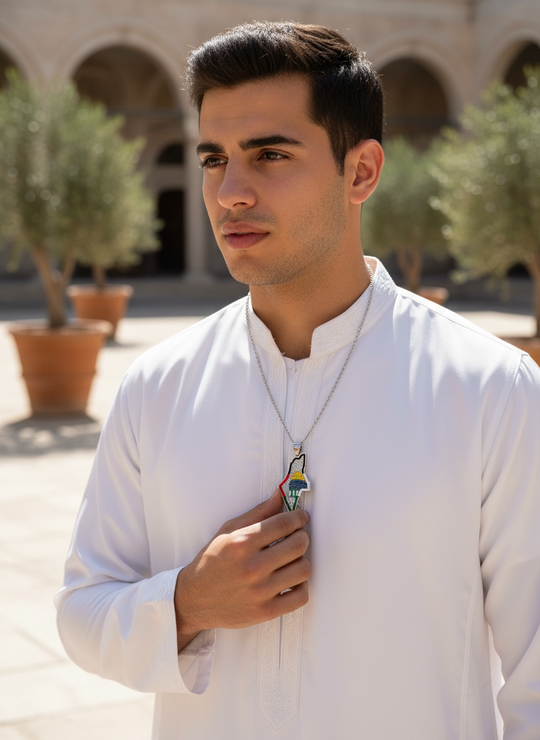 Unity Map Necklace – Al-Aqsa Heritage Edition (Silver Stainless Steel)