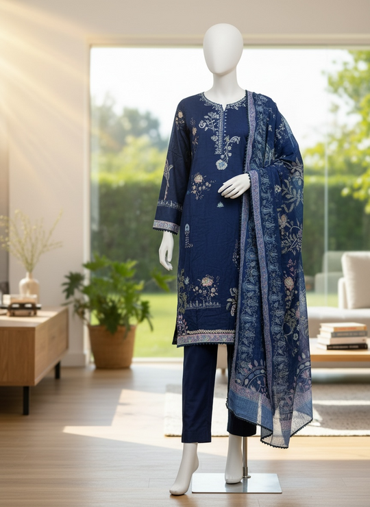 Midnight Bloom Lawn Shalwar Kameez Set (Extra Small)