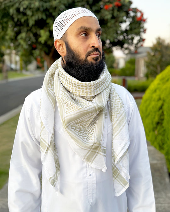 Olive Green & White Keffiyeh Shemagh