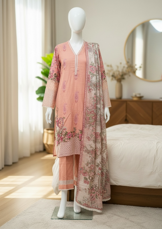 Blush Rose Khaddar Silk Set (Medium)