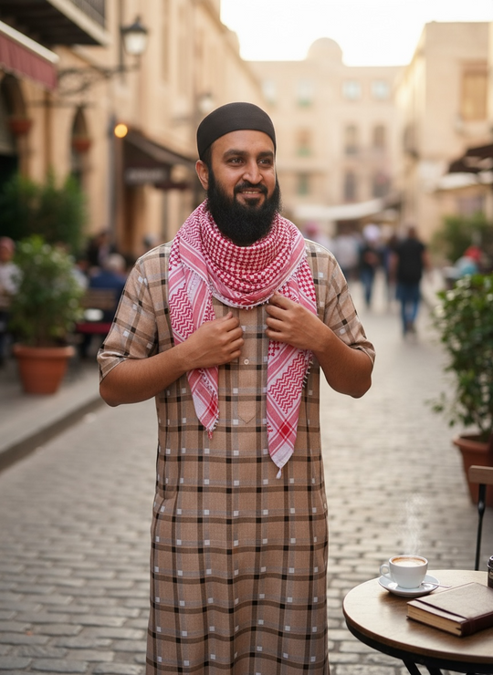 The Palestine Vibrant Red & White Keffiyeh with Light Tassels – Elegance Meets Heritage