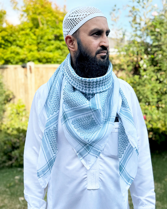 Premium Teal & White Keffiyeh Shemagh