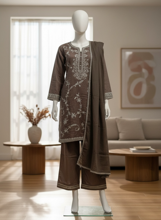 Smoky Mocha Organza Shalwar Kameez Set (Small)