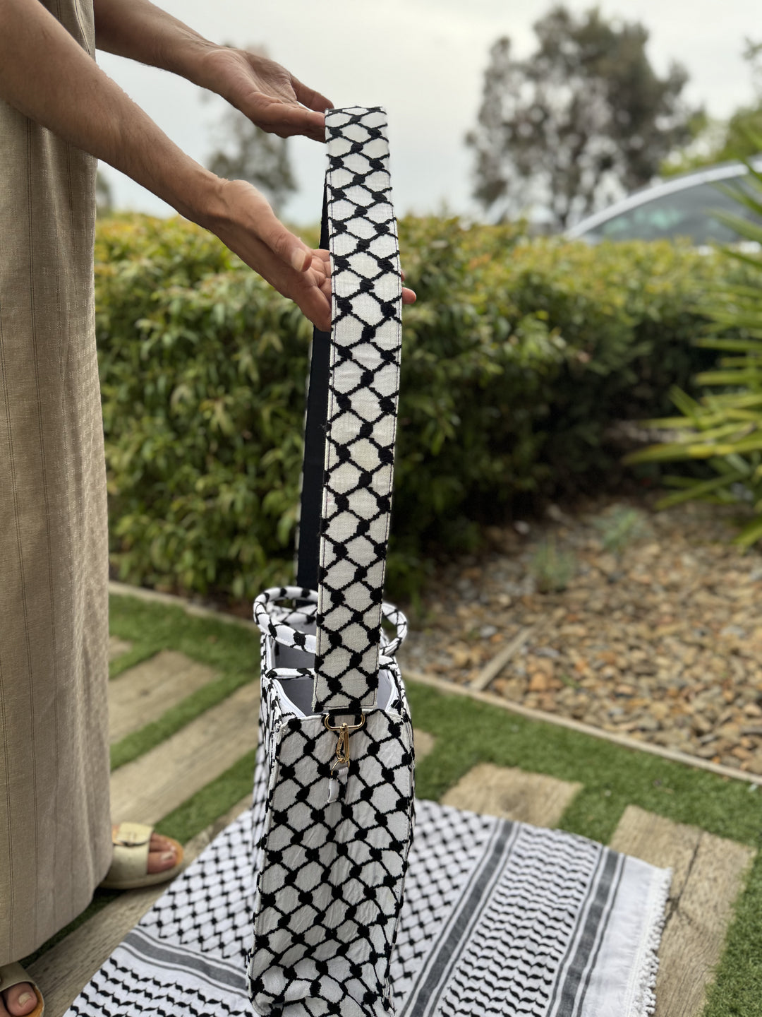 Keffiyeh Black & White Strap: Empowerment Woven with Style (Camera / Bag Strap) HAND MADE