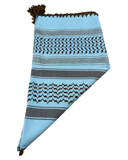 Palestine's Symbolic Shami Tiffany Blue & Dark Brown Pattern Design with Braids Zuhd Shemag 18