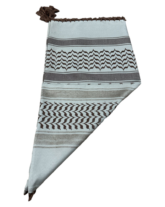 Palestine's Symbolic Shami Light Brown & Brown Pattern Design with Braids Zuhd Shemag 26