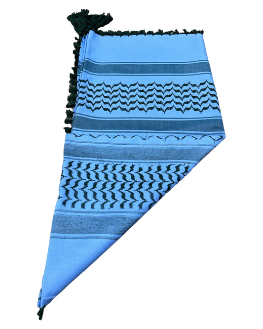 Palestine's Symbolic Shami Cerulean Blue & Forest Green Pattern Design with Braids Zuhd Shemag 27