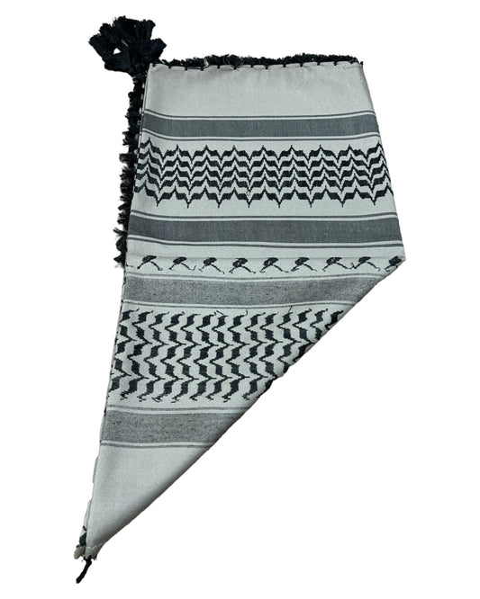 Palestine's Symbolic Shami Grey & Black Pattern Design with Braids Zuhd Shemag 28