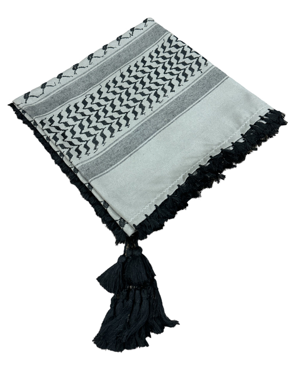 Motif symbolique Shami gris et noir de Palestine avec tresses Zuhd Shemag 28 