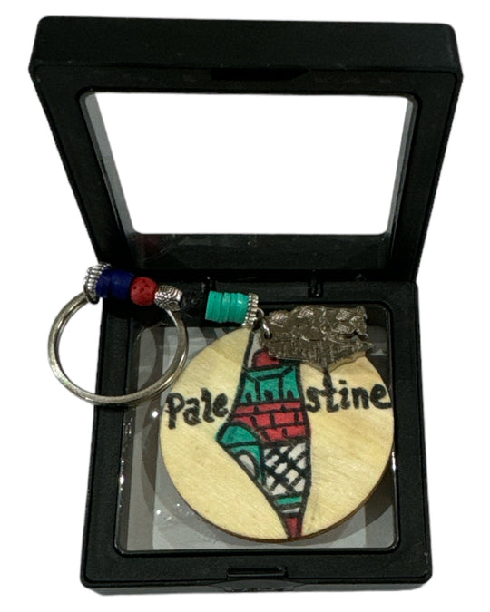 Palestine English - Handcrafted Olive Wood Keychain