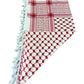 Elegant Palestine Keffiyeh - Red & White with Braids (Polyester)