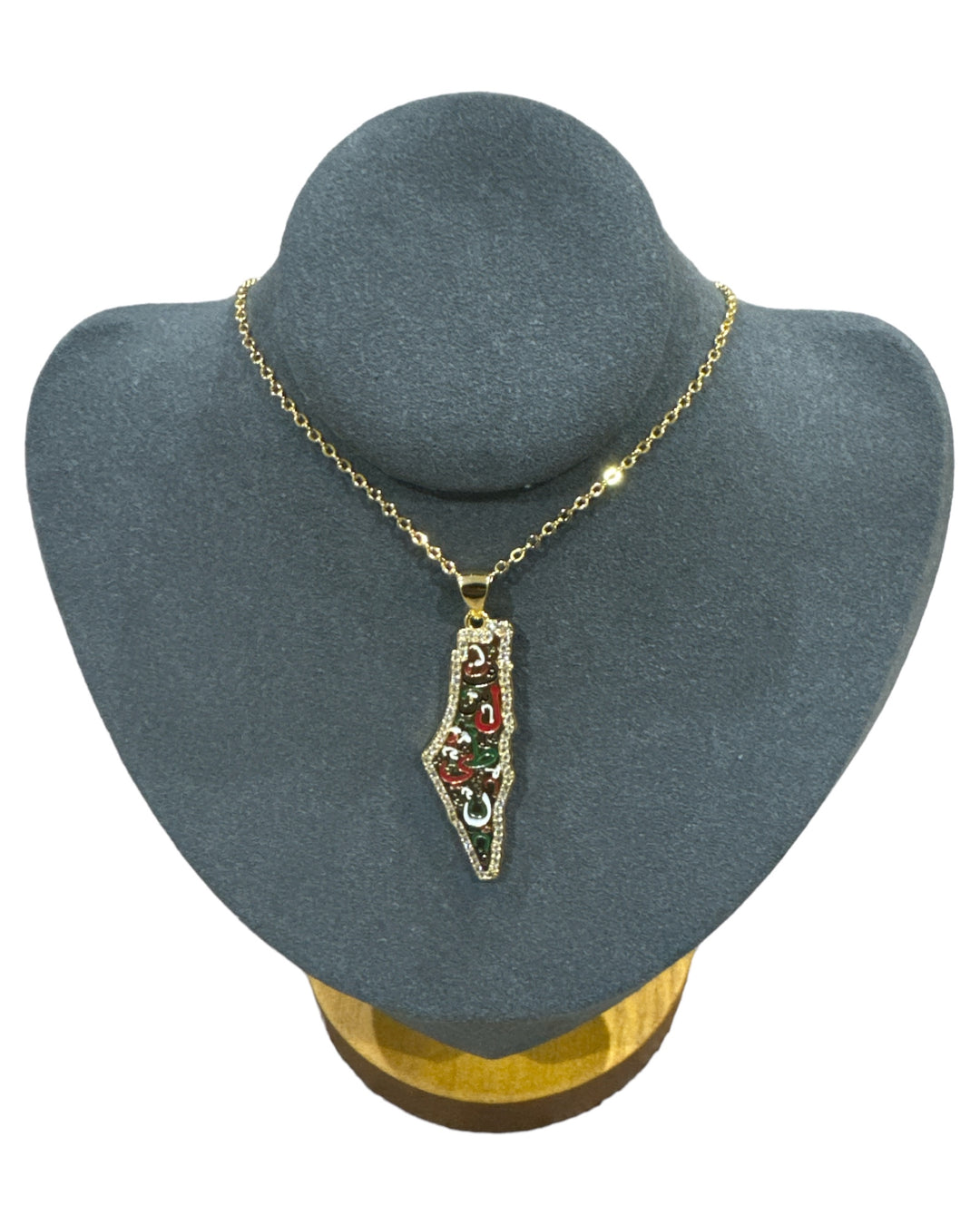 Heart of Homeland: Gold Palestine Map Necklace with Crystal Border