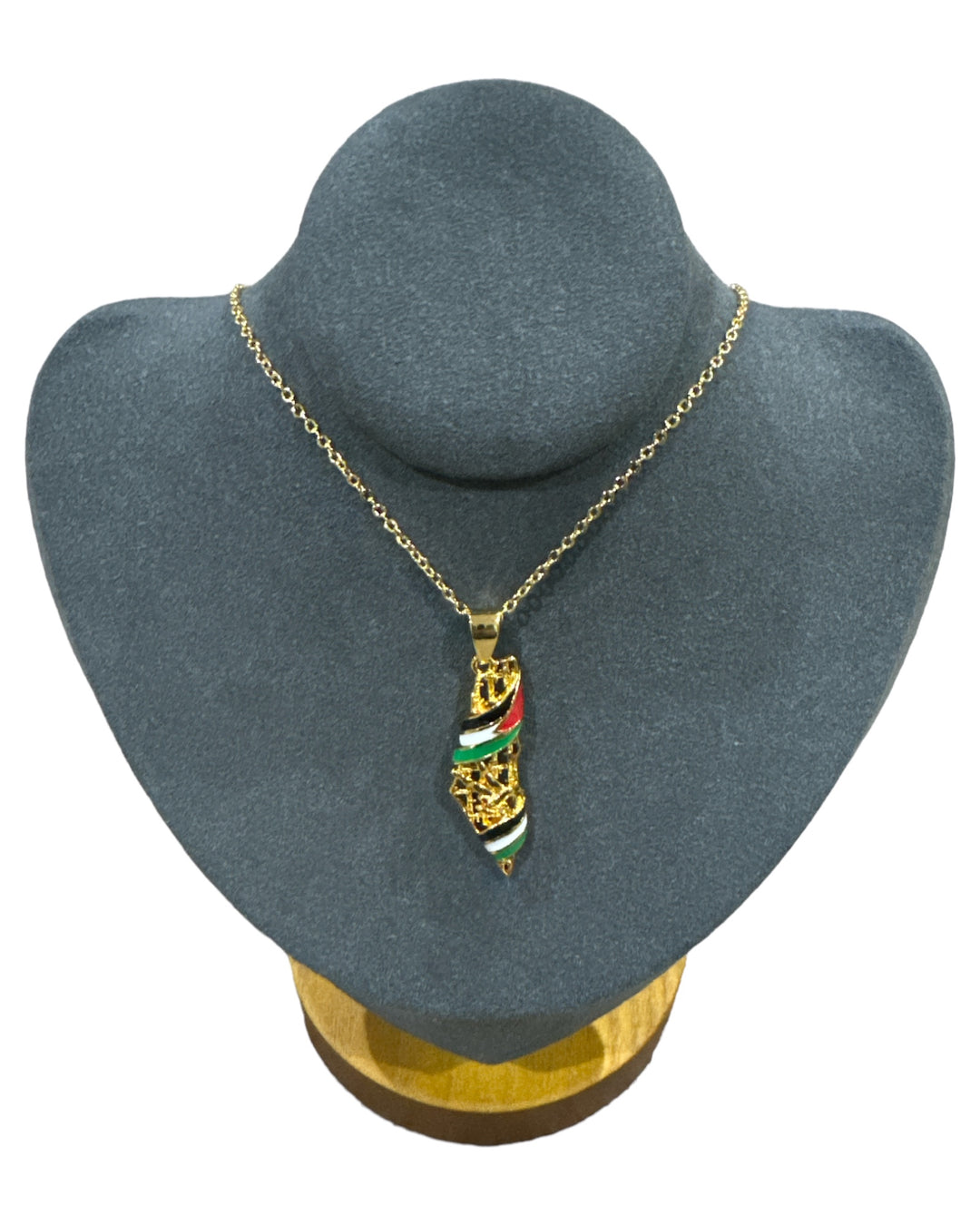 Embrace of the Homeland: Gold Palestine Map Necklace Wrapped in the Flag