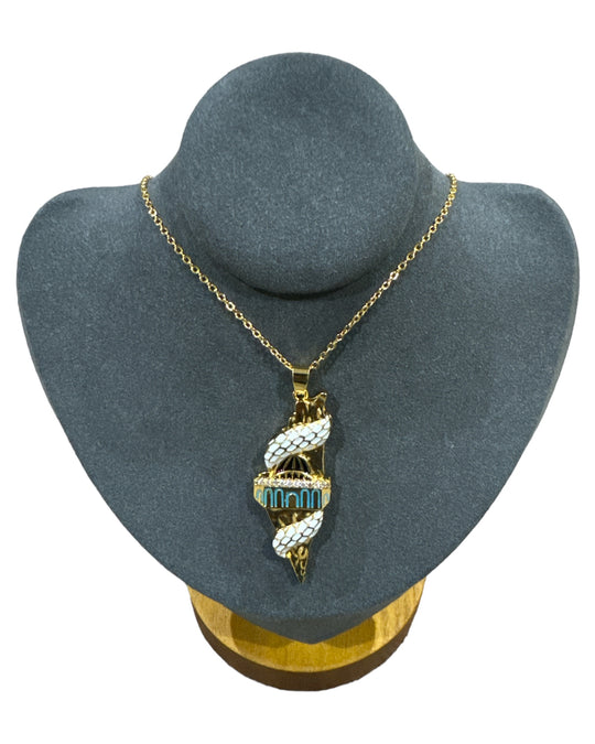Sacred Landmark: Gold Palestine Map Necklace with 3D Dome of the Rock & Keffiyeh Wrap