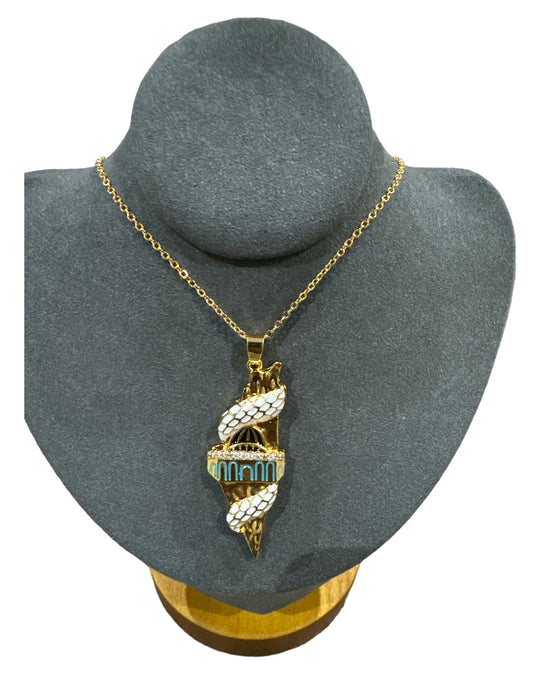 Sacred Landmark: Gold Palestine Map Necklace with 3D Dome of the Rock & Keffiyeh Wrap