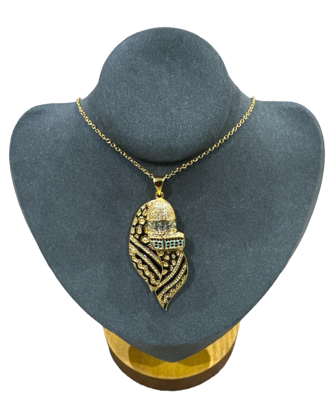 Draped in Tradition: Gold Dome of the Rock Necklace with Keffiyeh & Crystal Embellishments