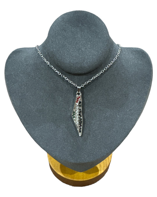 Colors of Unity: Silver Palestine Map Necklace with Flag-Colored Crystals