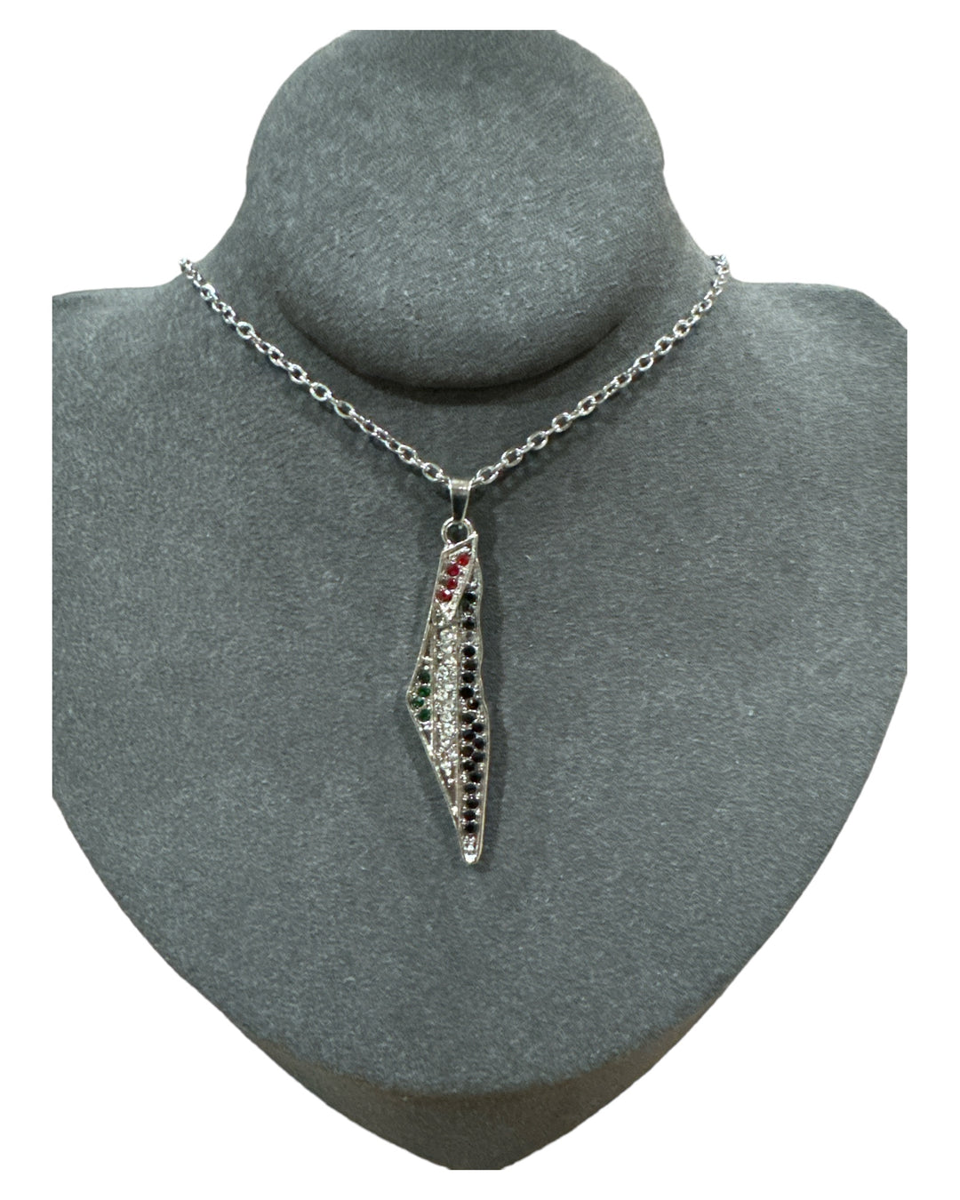 Colors of Unity: Silver Palestine Map Necklace with Flag-Colored Crystals