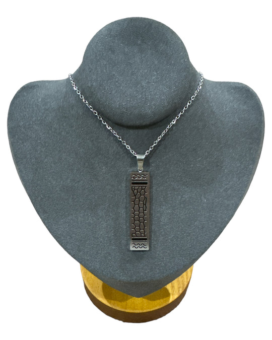 Modern Elegance: Stainless Steel Rectangle Necklace with Black & Silver Keffiyeh Print