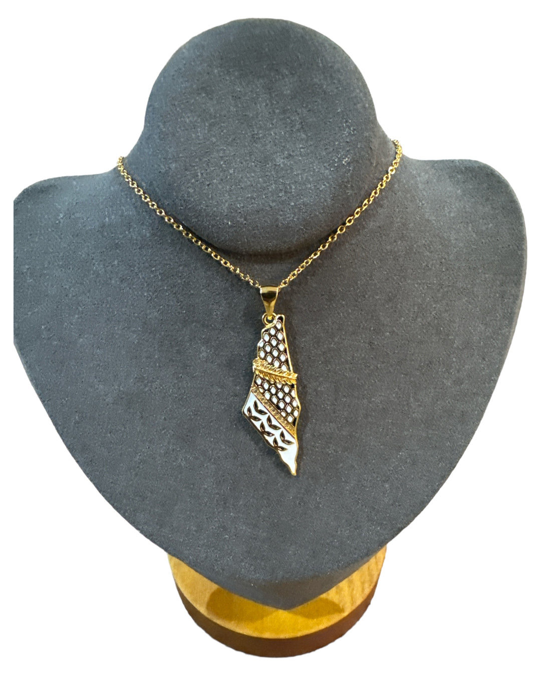 Golden Palestine Map Necklace: A Symbol of Heritage with Keffiyeh Elegance
