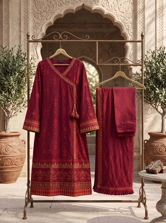Mehr-e-Gul Dusty Rose Embroidered Chiffon Shalwar Kameez