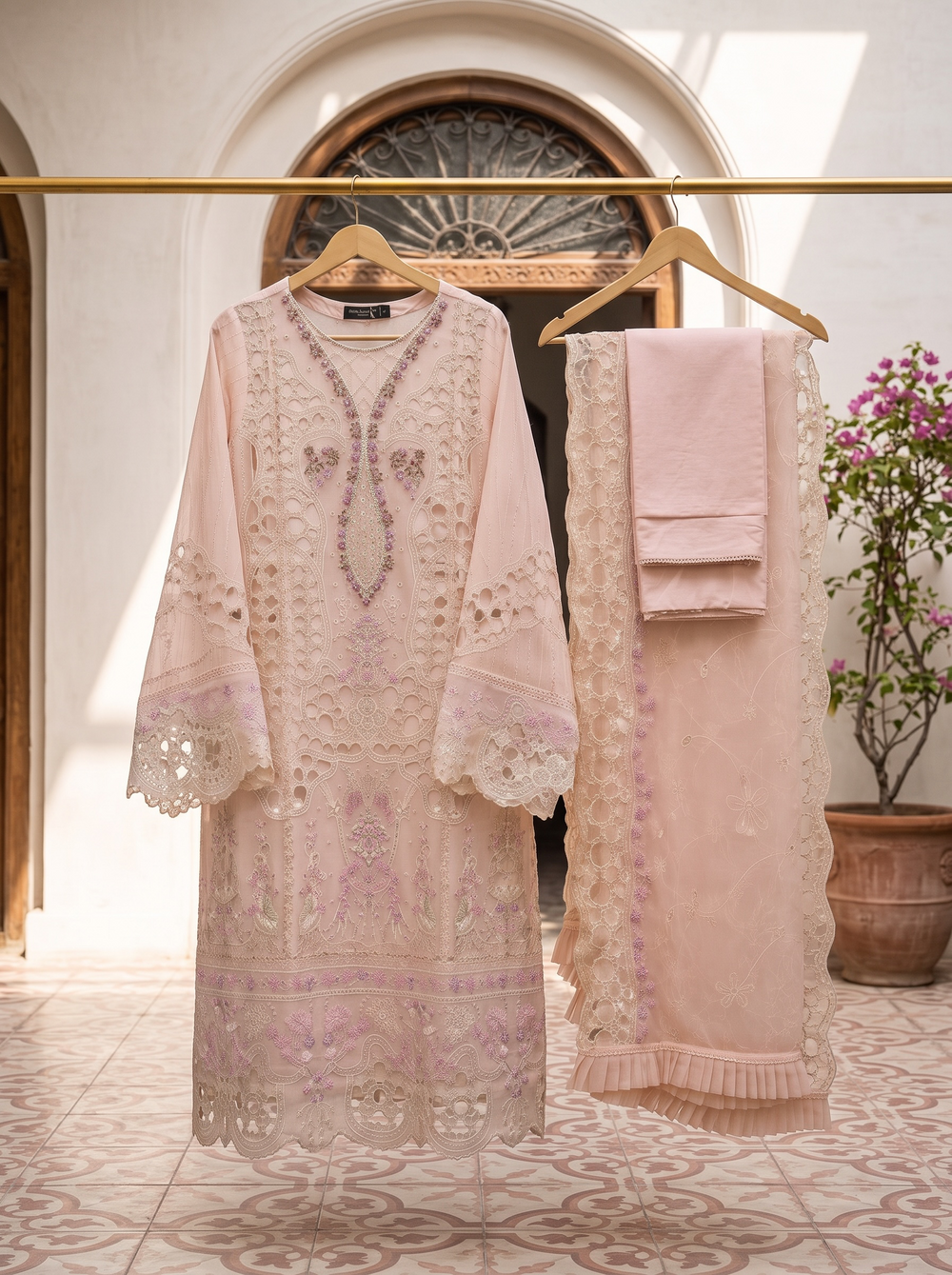 Gul-e-Rana Blush Pink Embroidered Chiffon Shalwar Kameez