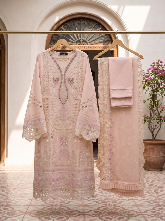 Gul-e-Rana Blush Pink Embroidered Chiffon Shalwar Kameez