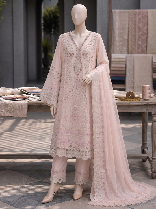 Gul-e-Rana Blush Pink Embroidered Chiffon Shalwar Kameez