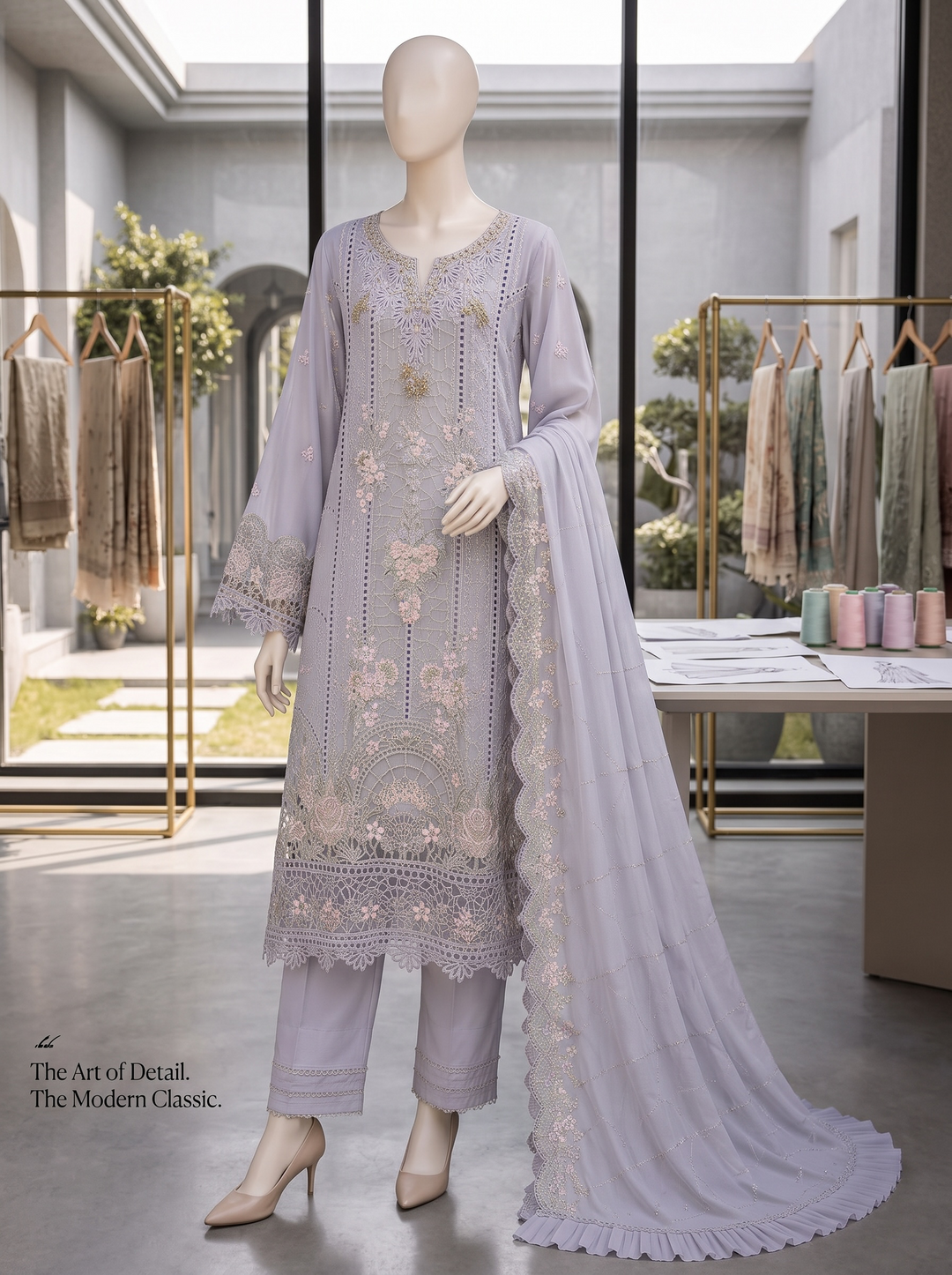 Luna Bloom Mist Grey Embroidered Chiffon Shalwar Kameez